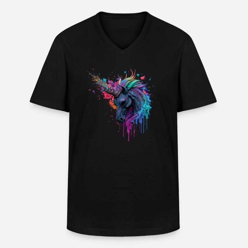 Regenbogen Einhorn - Männer-T-Shirt mit V-Ausschnitt - Schwarz