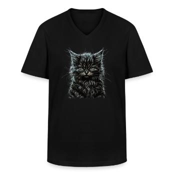 Maine Coon chat - T-shirt col V Homme - noir - Devant - AI Model Male 178 dark (178cm)
