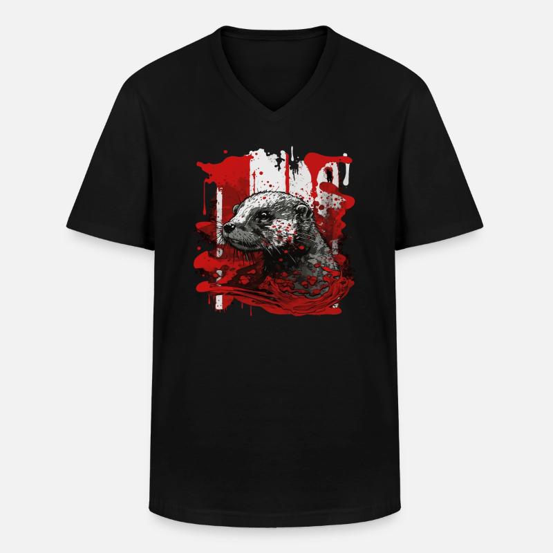 Fischotter - Männer-T-Shirt mit V-Ausschnitt - Schwarz