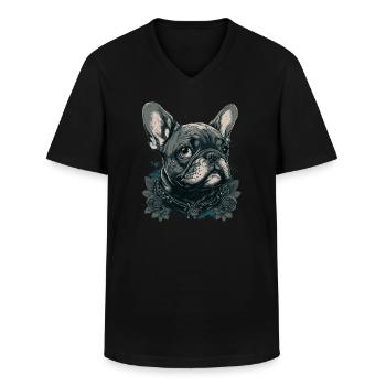 Bouledogue français avec des fleurs - T-shirt col V Homme - noir - Devant - AI Model Male 178 dark (178cm)