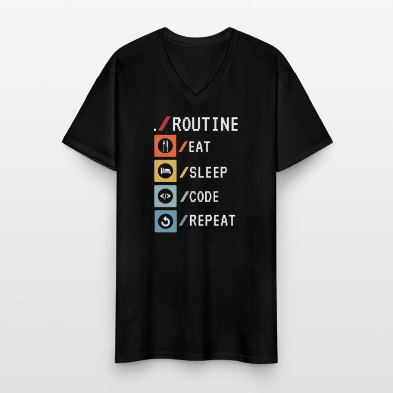 Routine Eat Sleep Code Repeat Developer Coder T-shirt col V Homme