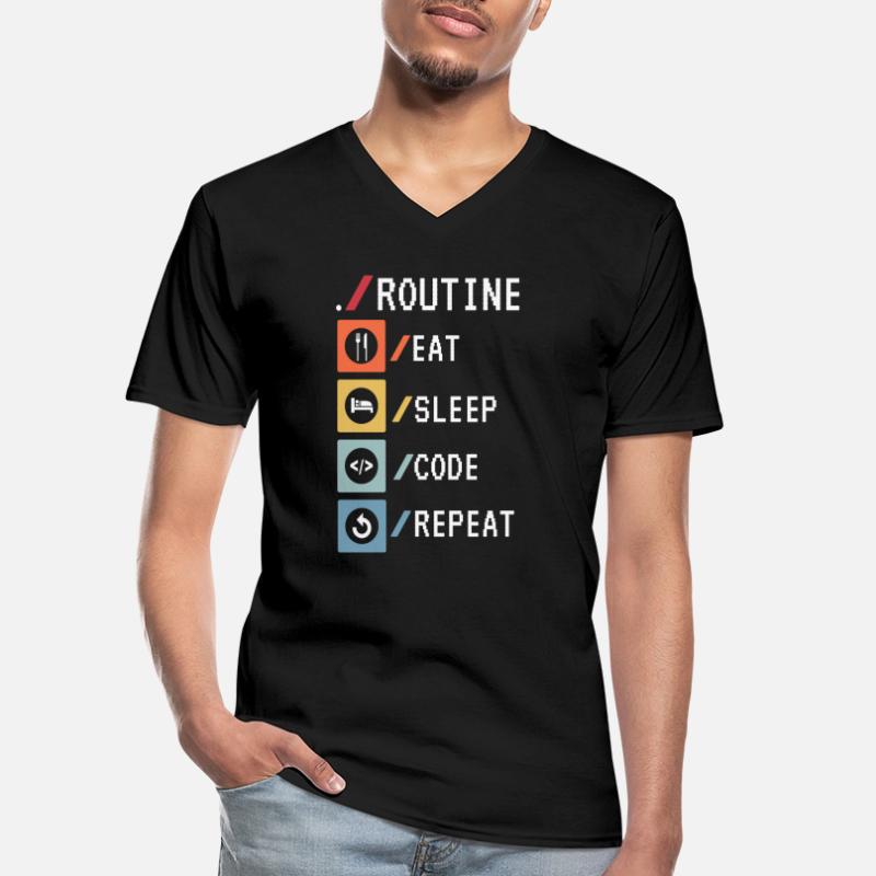 Routine Eat Sleep Code Repeat Developer Coder T-shirt col V Homme