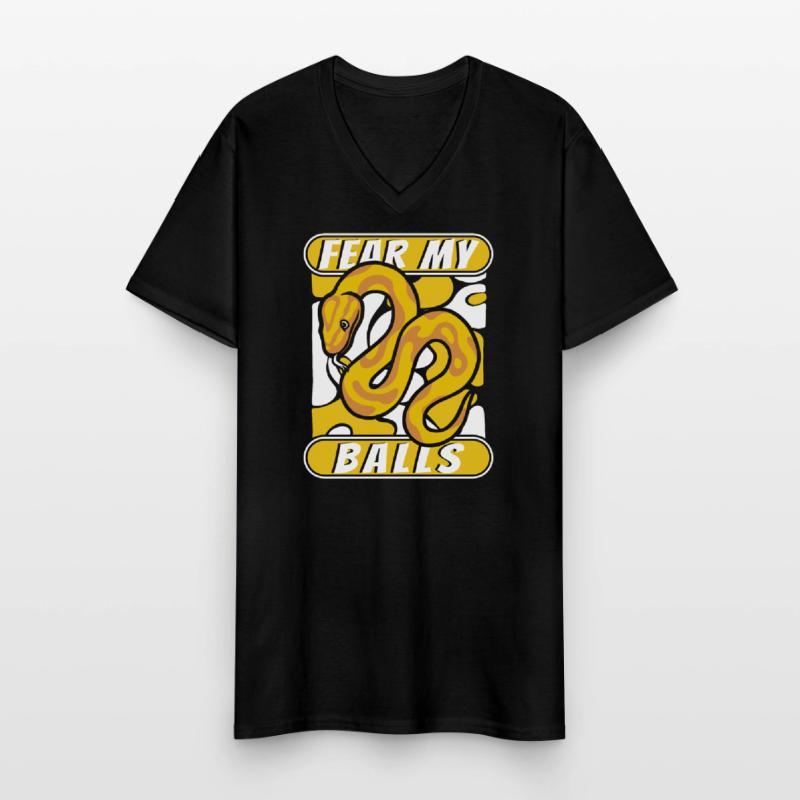 Fear My Balls Python Snake Banana Ball Python T-shirt col V Homme