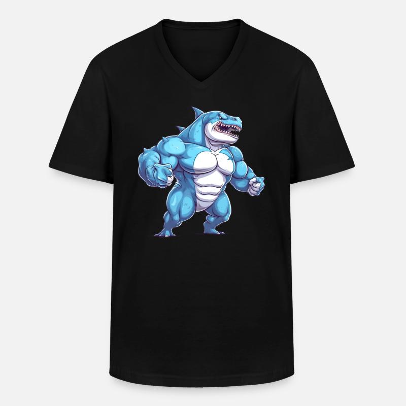 Bodybuilder Hai - Männer-T-Shirt mit V-Ausschnitt - Schwarz