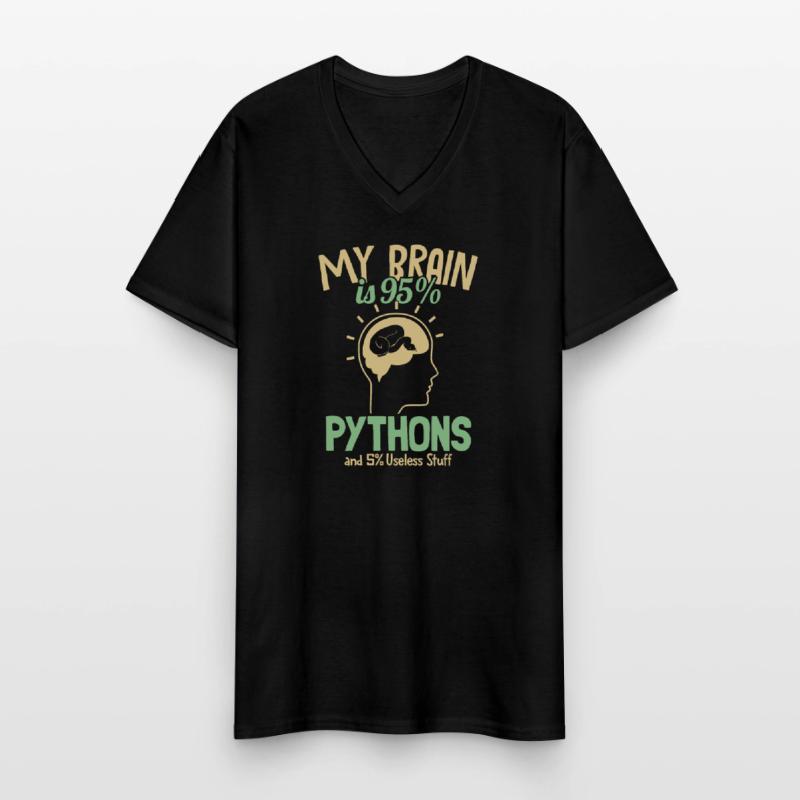 Mon cerveau est composé à 95% de pythons Python Snake Banana T-shirt col V Homme