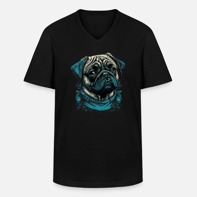 Kleiner Mops Hund - Männer-T-Shirt mit V-Ausschnitt - Schwarz