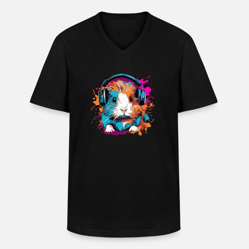 Cochon d’Inde DJ - T-shirt col V Homme - noir