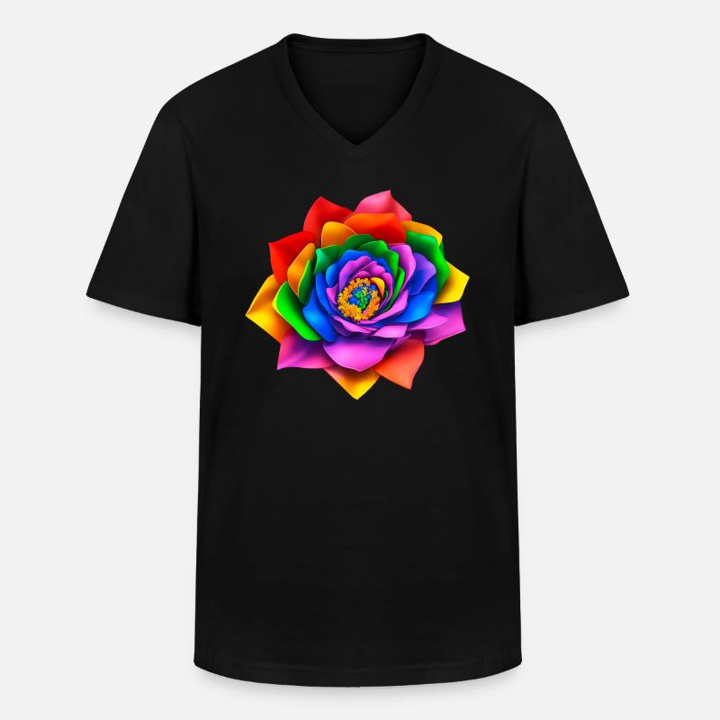 Lebendige 3D Regenbogenblume - Männer-T-Shirt mit V-Ausschnitt - Schwarz