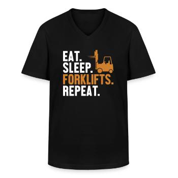 Eat Sleep Forklifts Repeat All-terrain forklift - Men's V-Neck T-Shirt - black - Front - AI Model Male 178 dark (178cm)
