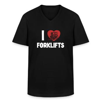 I love Forklifts Telehandler All-terrain forklift - Men's V-Neck T-Shirt - black - Front - AI Model Male 178 dark (178cm)