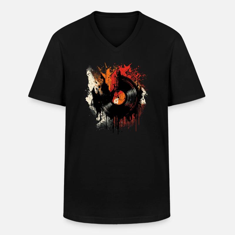 Schallplatten Liebe - Männer-T-Shirt mit V-Ausschnitt - Schwarz