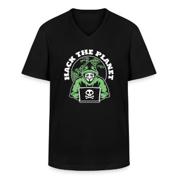 Hack The Planet Phishing Sniffer Social - T-shirt col V Homme - noir - Devant - AI Model Male 178 dark (178cm)