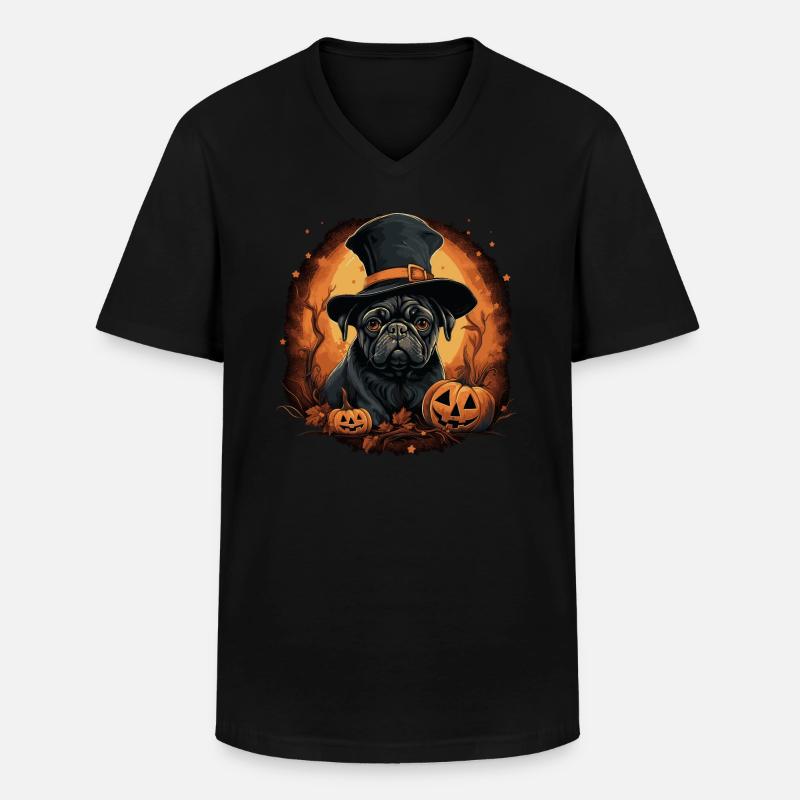 Niedlicher Halloween Mops - Männer-T-Shirt mit V-Ausschnitt - Schwarz