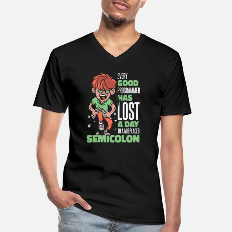 Has Lost A Day To A Misplaced Semicolon Coder Männer-T-Shirt mit V-Ausschnitt