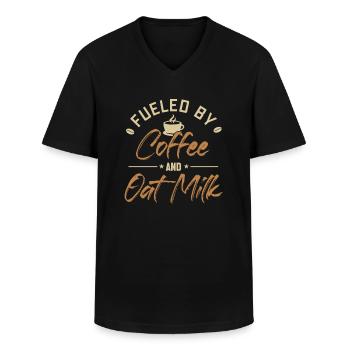 Fueled by Coffee and Oat Milk Vegan Vegans - Men's V-Neck T-Shirt - black - Front - AI Model Male 178 dark (178cm)