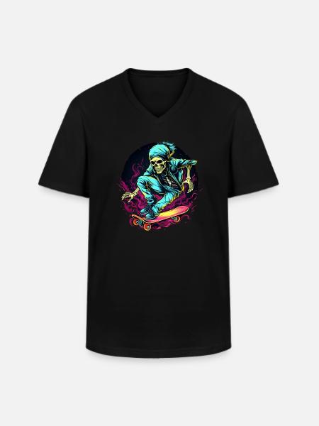 Skateboard skeleton neo - Men's V-Neck T-Shirt - black