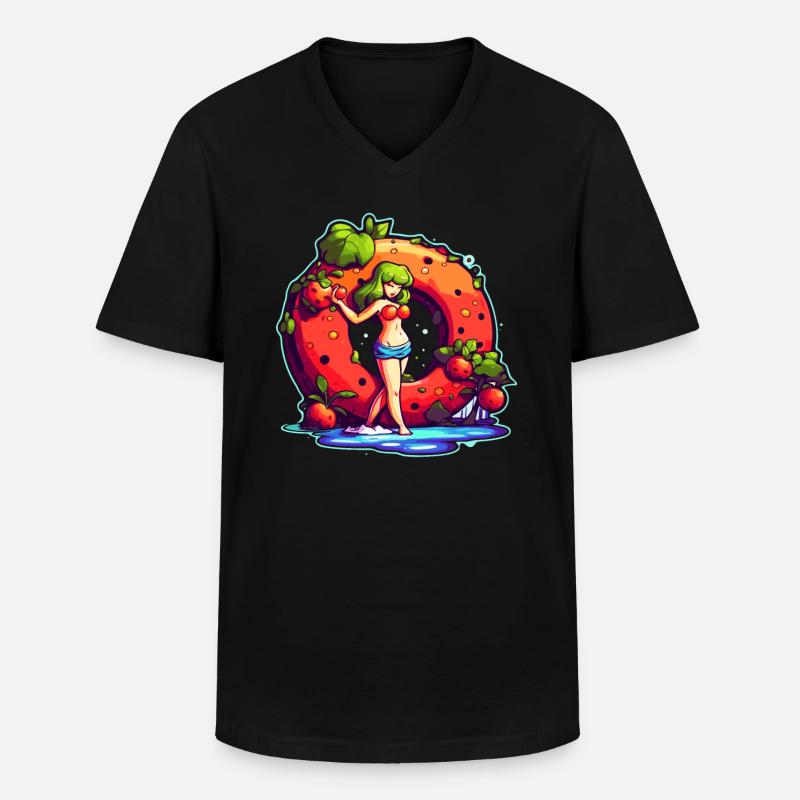 Fruchtiger Saftiger Donut - Männer-T-Shirt mit V-Ausschnitt - Schwarz