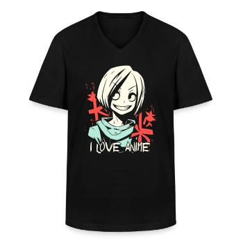 Ich liebe Anime und coole Mädchen - Männer-T-Shirt mit V-Ausschnitt - Schwarz - Vorne - AI Model Male 178 dark (178cm)