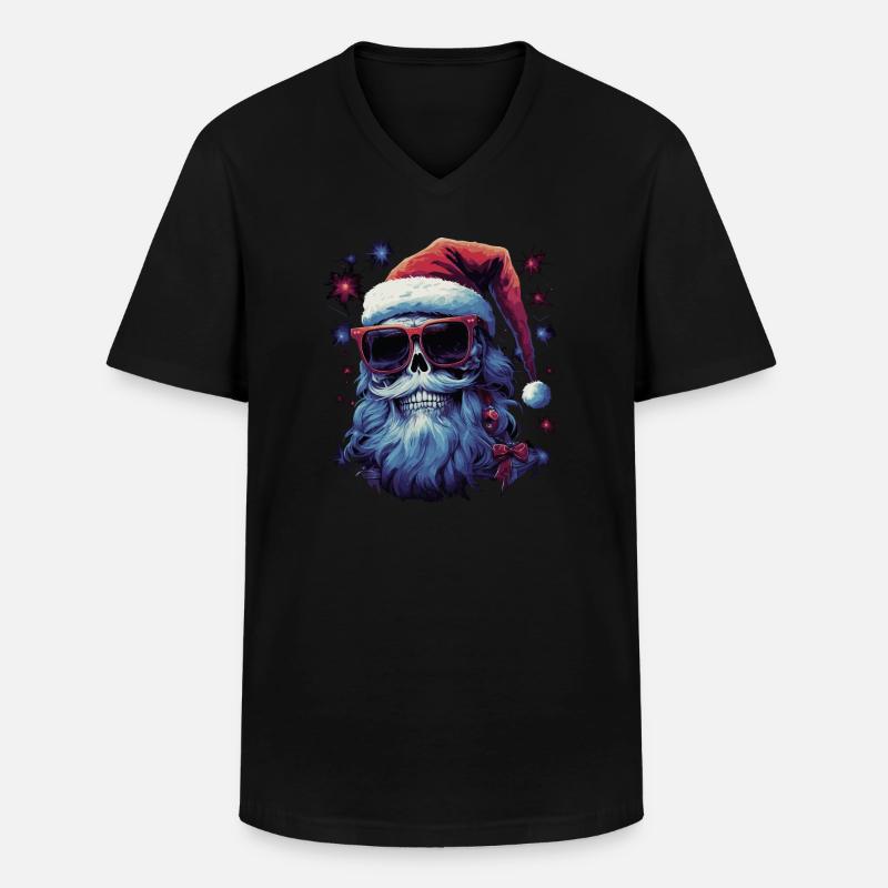 Schädel mit Weihnachtsmütze - Männer-T-Shirt mit V-Ausschnitt - Schwarz