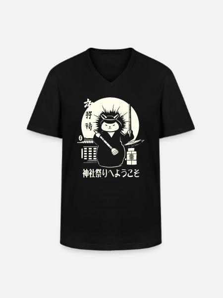Welcome Shrine Festival: Japanese - Men's V-Neck T-Shirt - black