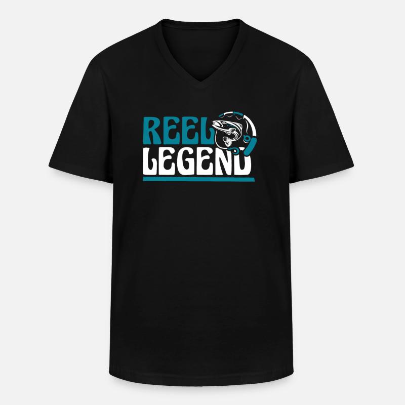 Reel Legend Fliegenfischer Spinnfischer - Männer-T-Shirt mit V-Ausschnitt - Schwarz