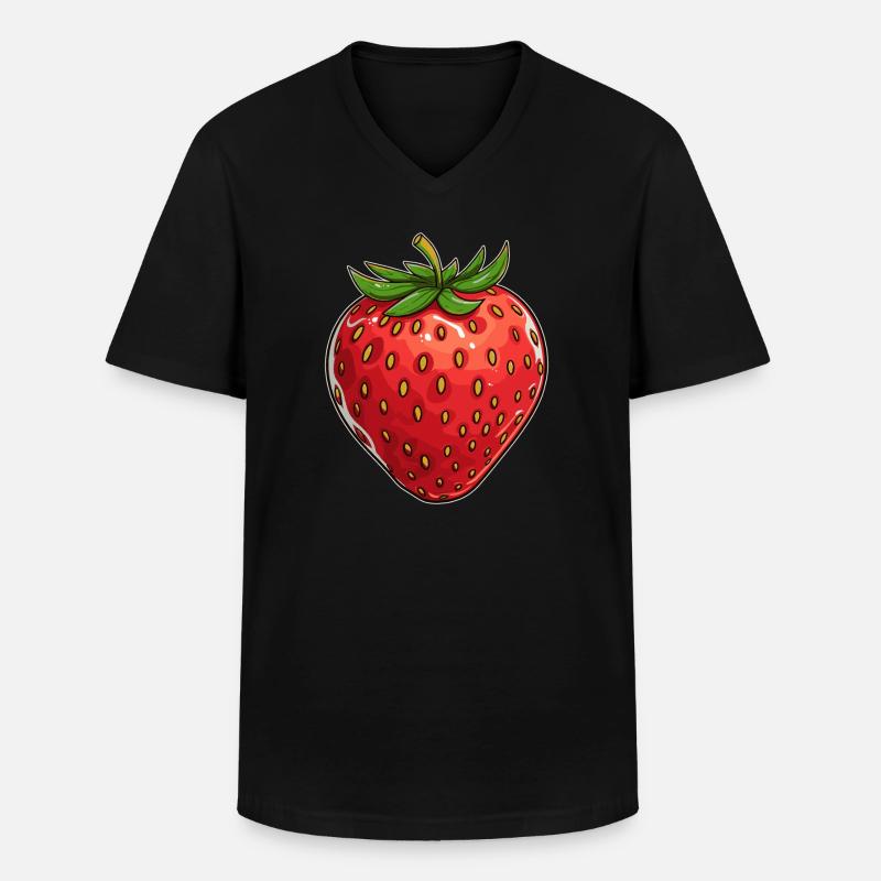 Erdbeere - Männer-T-Shirt mit V-Ausschnitt - Schwarz