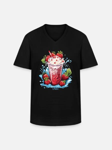 Erdbeer-Eiscreme-Milch - Männer-T-Shirt mit V-Ausschnitt - Schwarz