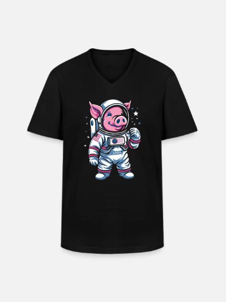 Petit Cochon : Cochon Astronaute - T-shirt col V Homme - noir
