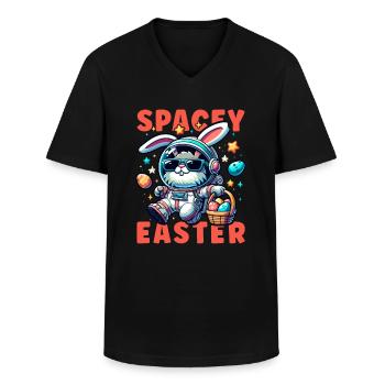 Easter Bunny Astronaut Boys Girls Easter Basket - Men's V-Neck T-Shirt - black - Front - AI Model Male 178 dark (178cm)