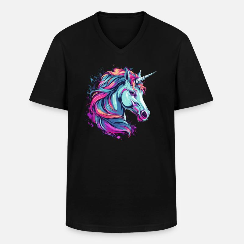 Einhorn - Männer-T-Shirt mit V-Ausschnitt - Schwarz
