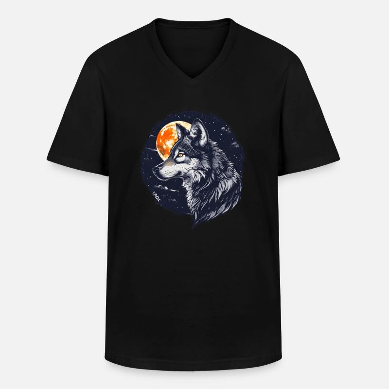 Wolf und Vollmond - Männer-T-Shirt mit V-Ausschnitt - Schwarz