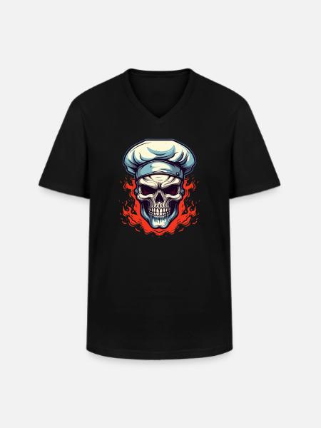 Skull with chef's hat - Men's V-Neck T-Shirt - black
