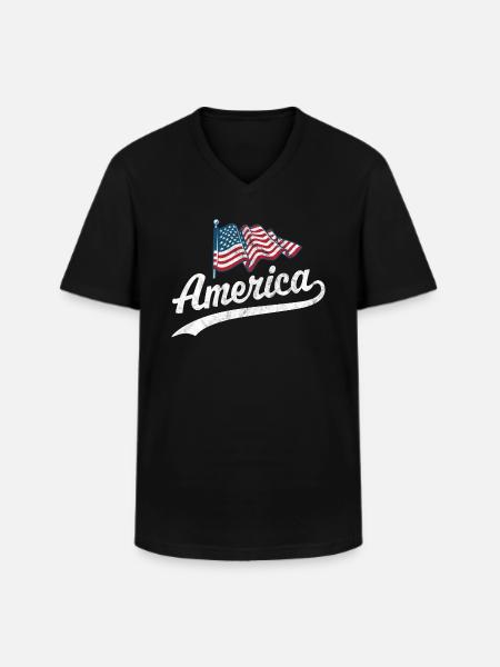 America Flag - Men's V-Neck T-Shirt - black