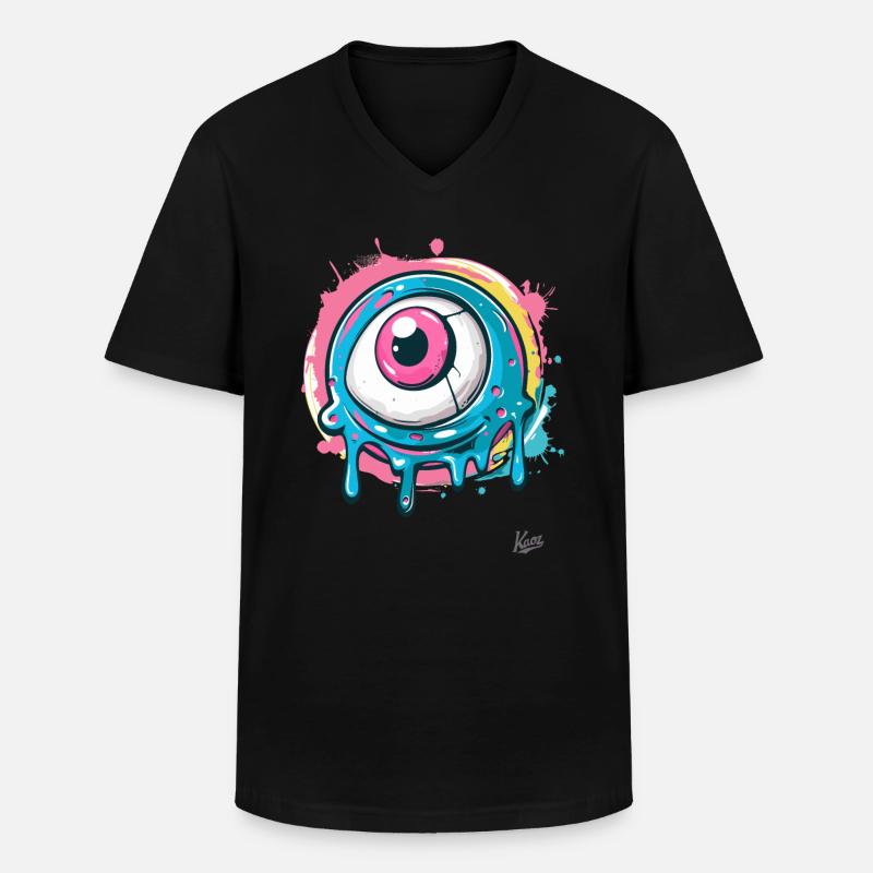 Das coole Farbspritzer-Auge - Männer-T-Shirt mit V-Ausschnitt - Schwarz