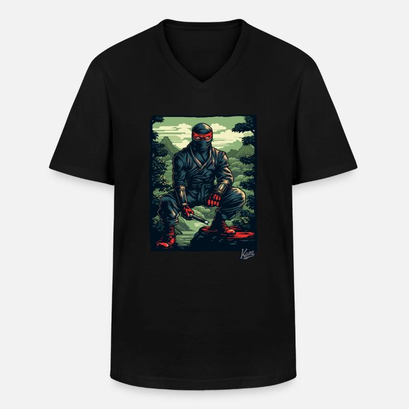 Schwarzer Natur Ninja - Männer-T-Shirt mit V-Ausschnitt - Schwarz