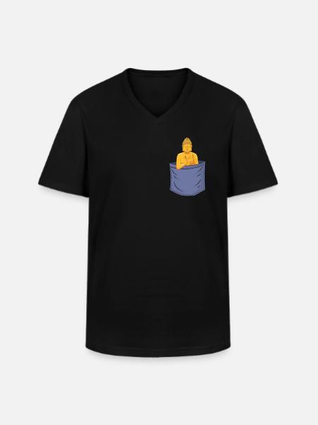 Buddhismus Brusttasche Buddhistische Symbolstatue - Männer-T-Shirt mit V-Ausschnitt - Schwarz