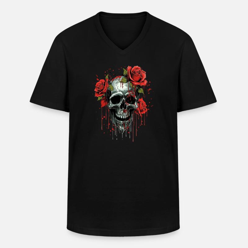 Blumenschädel - Männer-T-Shirt mit V-Ausschnitt - Schwarz