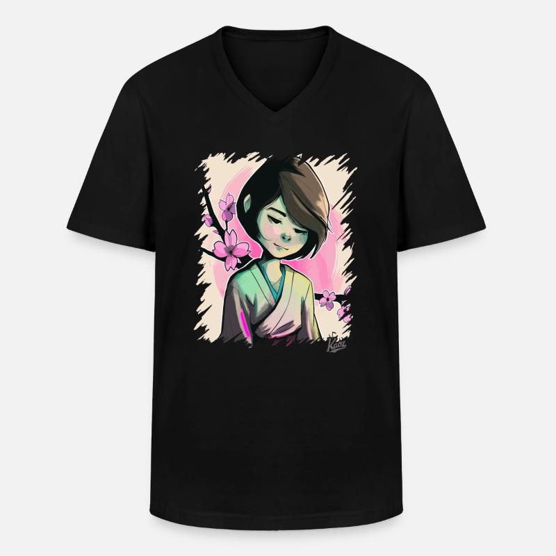 Das Japanische Sakura-Mädchen - Männer-T-Shirt mit V-Ausschnitt - Schwarz