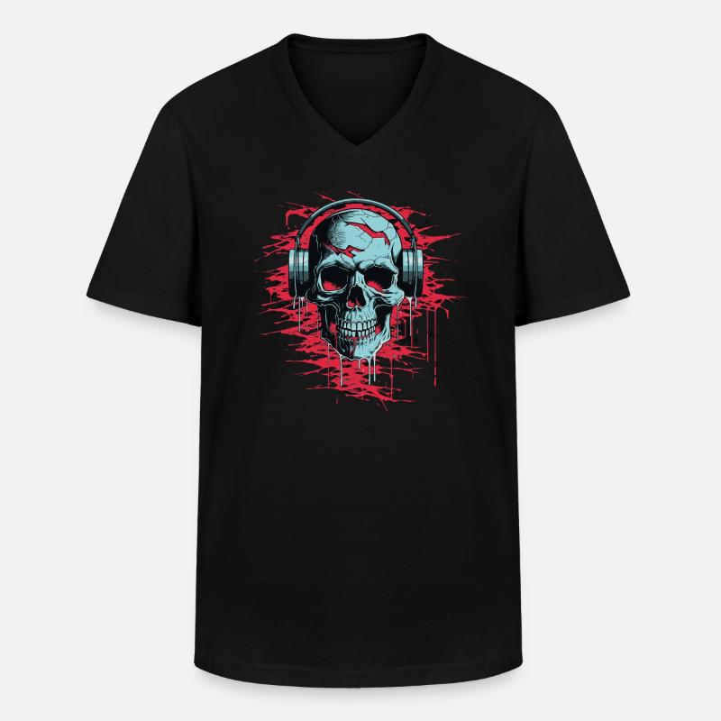 Zombie Schädel Disc Jockey - Männer-T-Shirt mit V-Ausschnitt - Schwarz