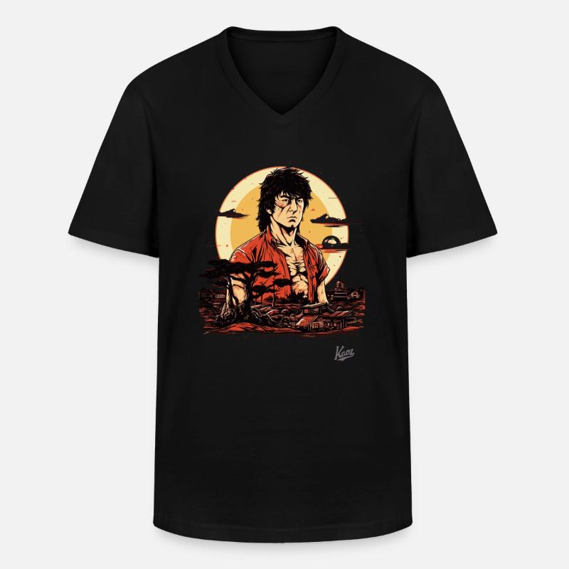 Japanischer Action-Held: Kampfkunst-Meister - Männer-T-Shirt mit V-Ausschnitt - Schwarz