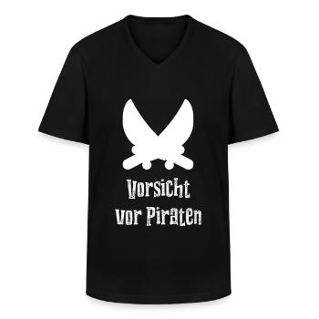 Méfiez-vous des pirates - T-shirt col V Homme - noir - Devant - AI Model Male 178 dark (178cm)
