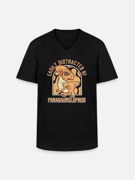 Easily Distracted By Parasaurolophus Lover - Men's V-Neck T-Shirt - black