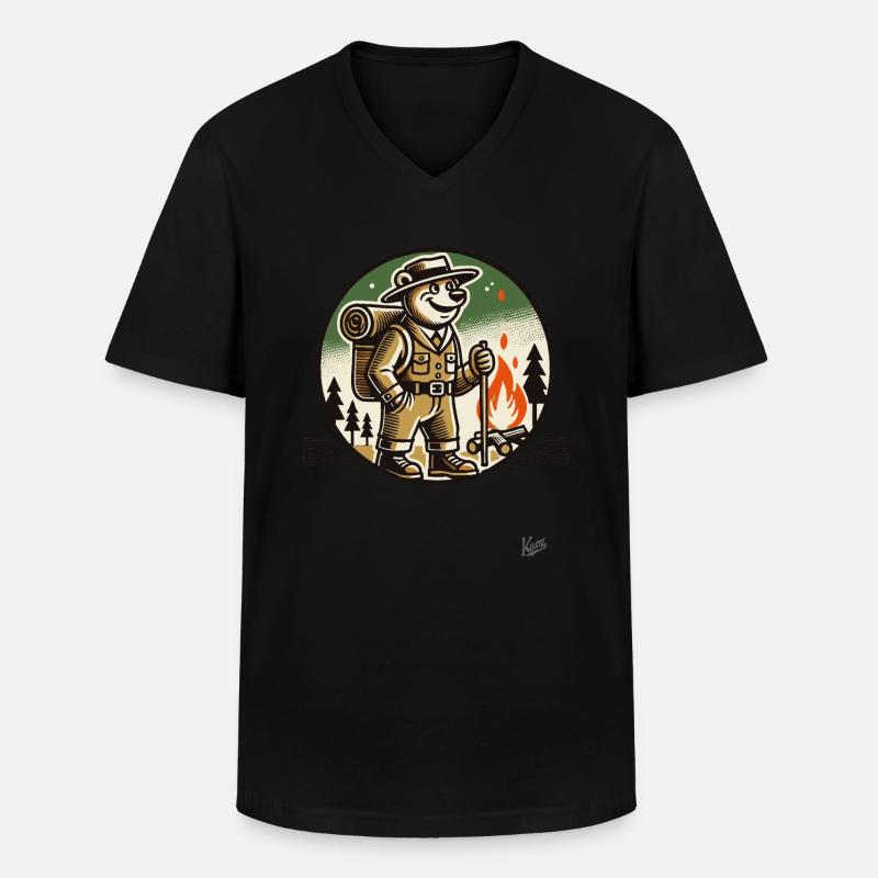 Wanderer- und Camping-Bär - Männer-T-Shirt mit V-Ausschnitt - Schwarz