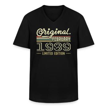 Cadeau Février 1989 - Anniversaire Février 1989 - T-shirt col V Homme - noir - Devant - AI Model Male 178 dark (178cm)