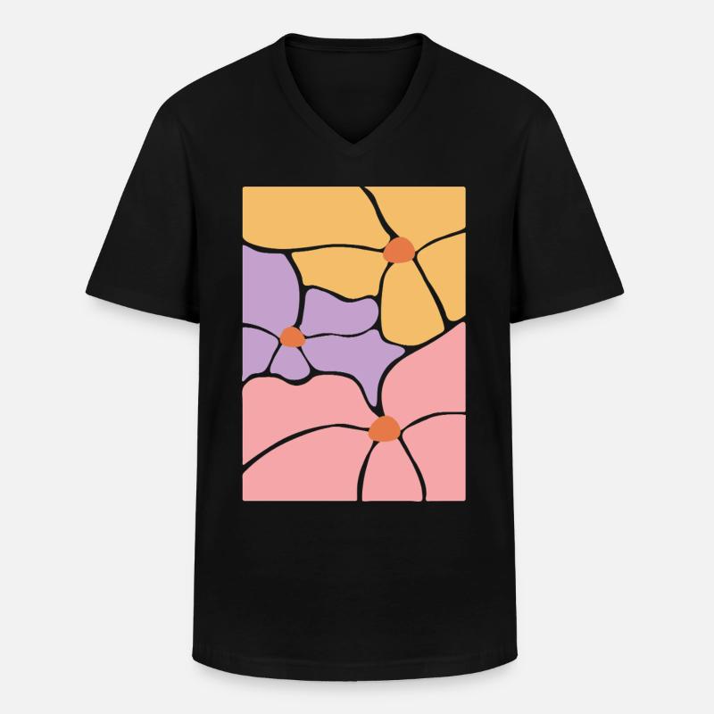 Boho Flora Blumen - Männer-T-Shirt mit V-Ausschnitt - Schwarz
