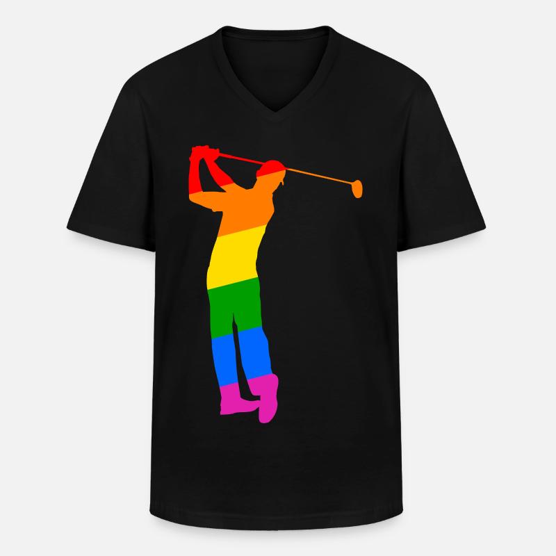 Regenbogen Golfer - Männer-T-Shirt mit V-Ausschnitt - Schwarz