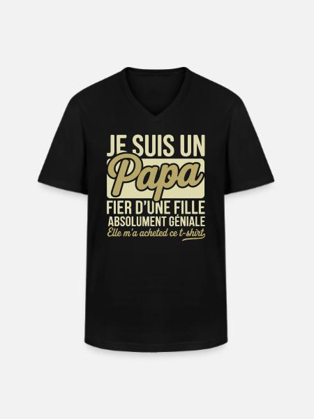 Papa fier fille cadeau - T-shirt col V Homme - noir
