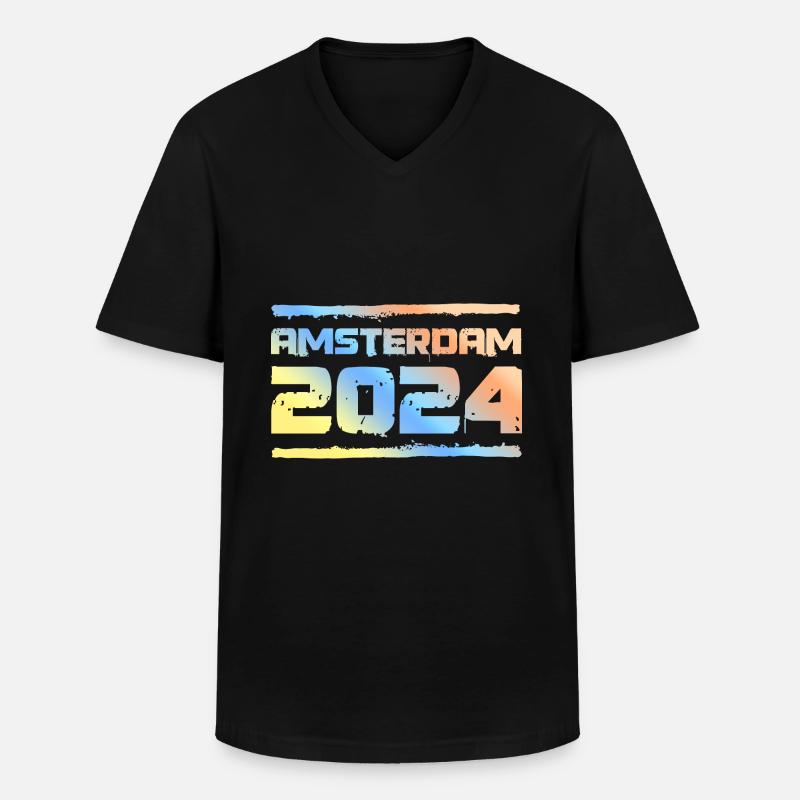 Amsterdam 2024 Bunt - Männer-T-Shirt mit V-Ausschnitt - Schwarz