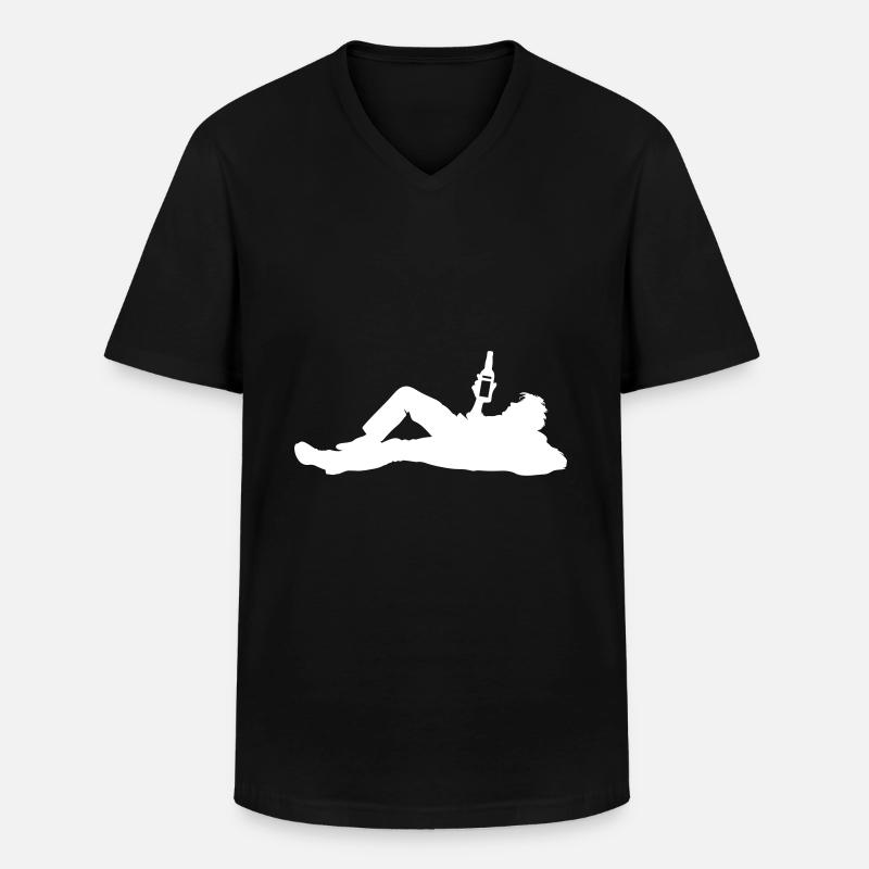 Drinking Bier Silhouette - Männer-T-Shirt mit V-Ausschnitt - Schwarz