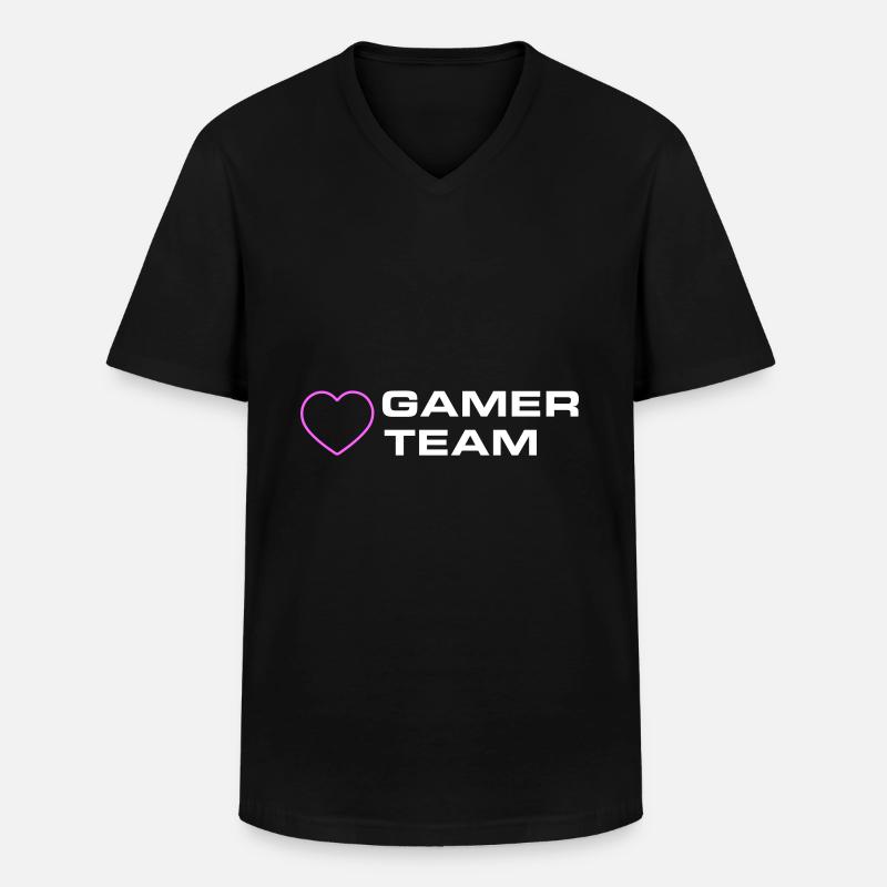 Gamer Team Herz - Männer-T-Shirt mit V-Ausschnitt - Schwarz